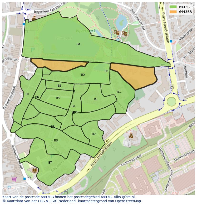 Afbeelding van het postcodegebied 6443 BB op de kaart.