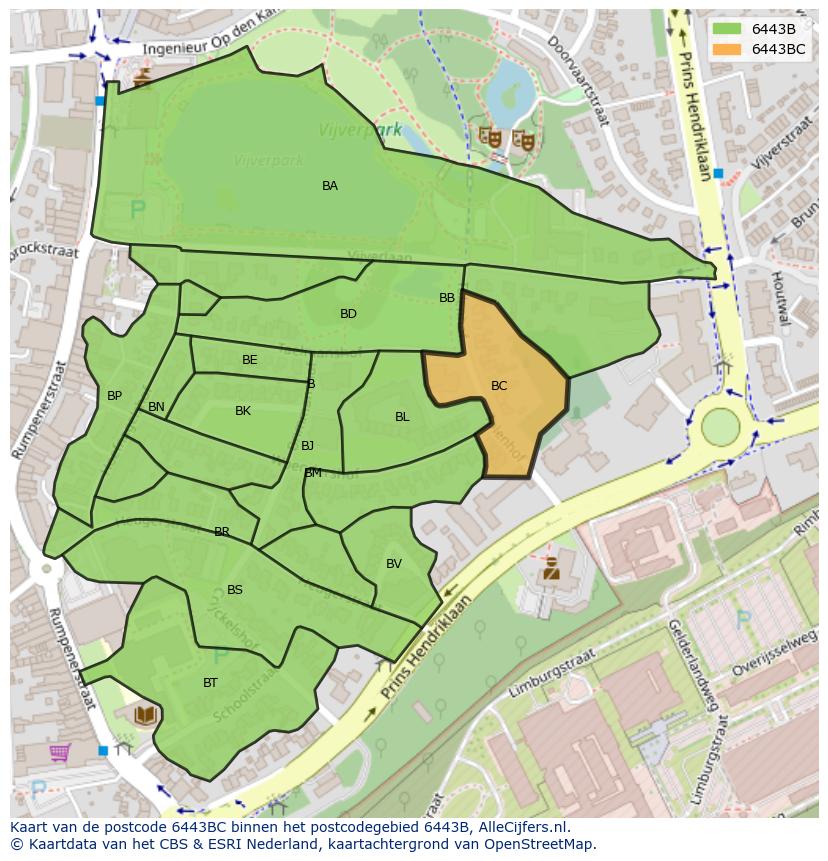 Afbeelding van het postcodegebied 6443 BC op de kaart.