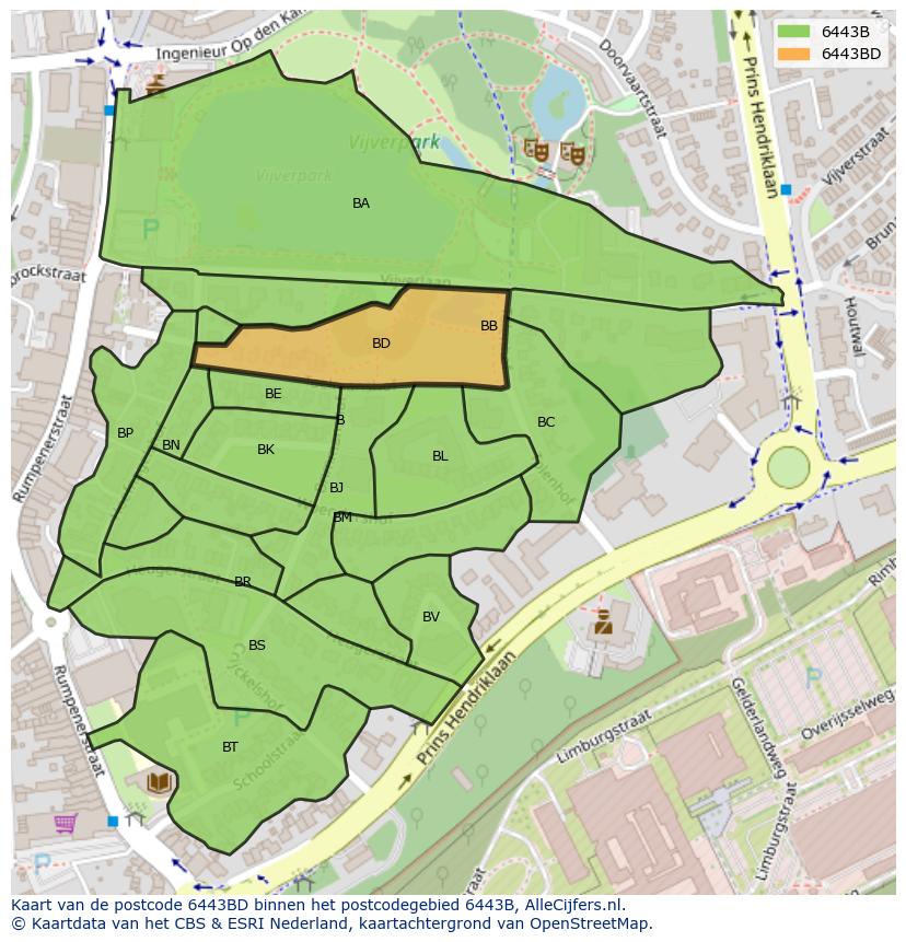 Afbeelding van het postcodegebied 6443 BD op de kaart.