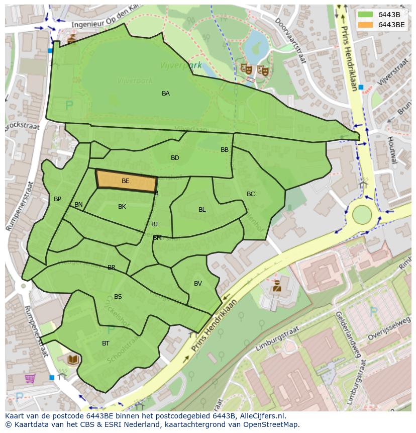 Afbeelding van het postcodegebied 6443 BE op de kaart.