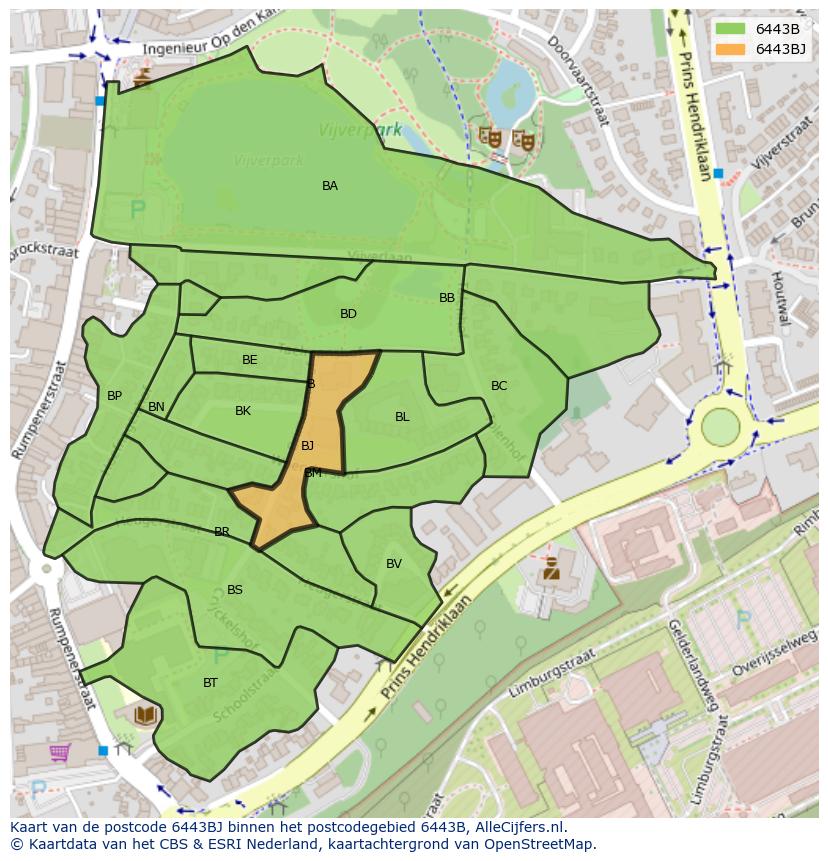 Afbeelding van het postcodegebied 6443 BJ op de kaart.