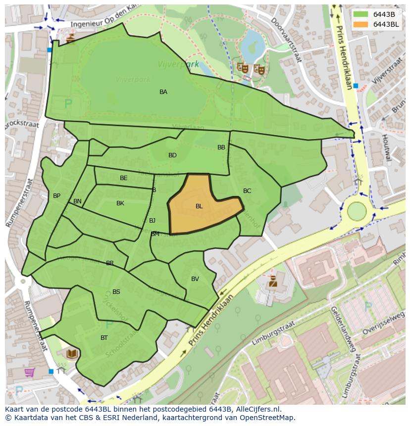 Afbeelding van het postcodegebied 6443 BL op de kaart.