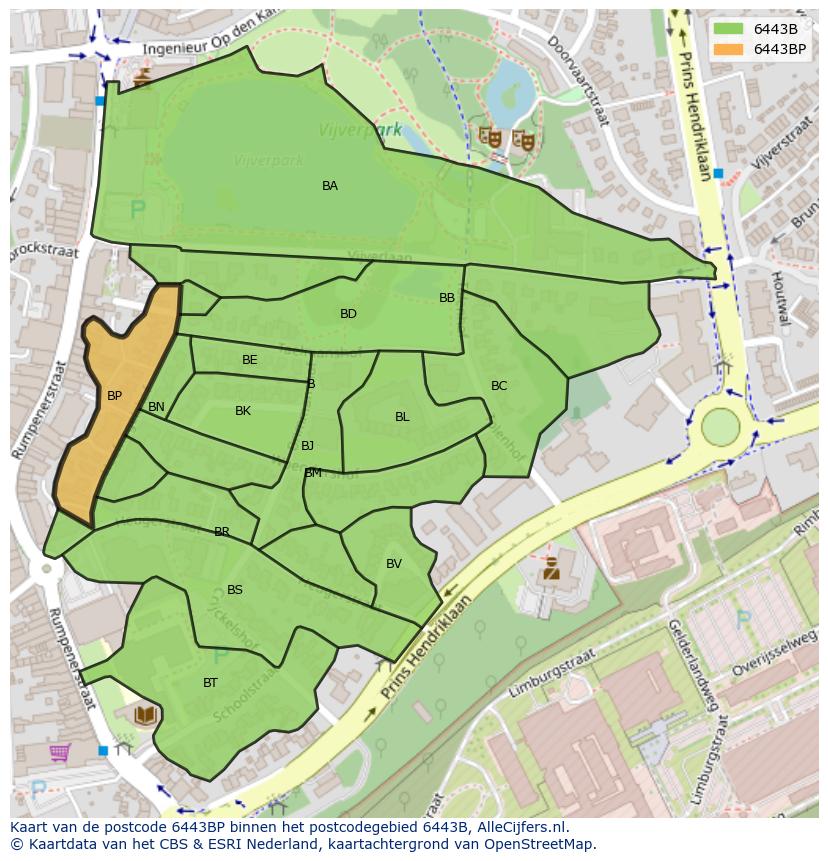 Afbeelding van het postcodegebied 6443 BP op de kaart.