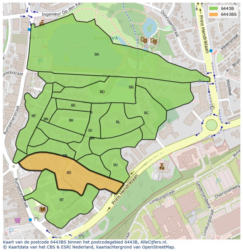 Afbeelding van het postcodegebied 6443 BS op de kaart.