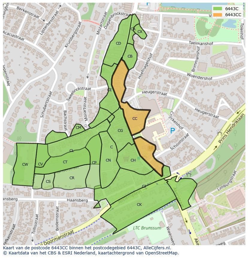 Afbeelding van het postcodegebied 6443 CC op de kaart.