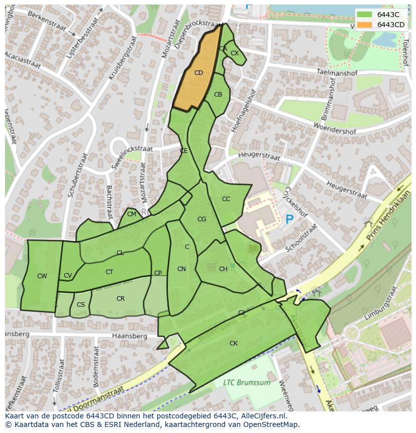 Afbeelding van het postcodegebied 6443 CD op de kaart.