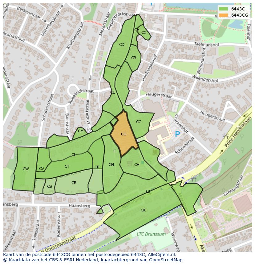 Afbeelding van het postcodegebied 6443 CG op de kaart.