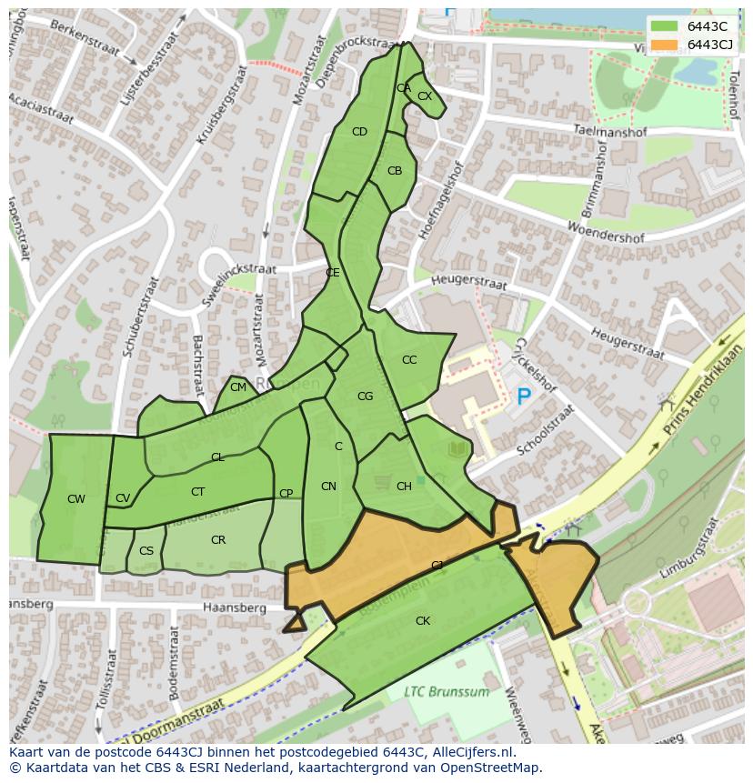 Afbeelding van het postcodegebied 6443 CJ op de kaart.