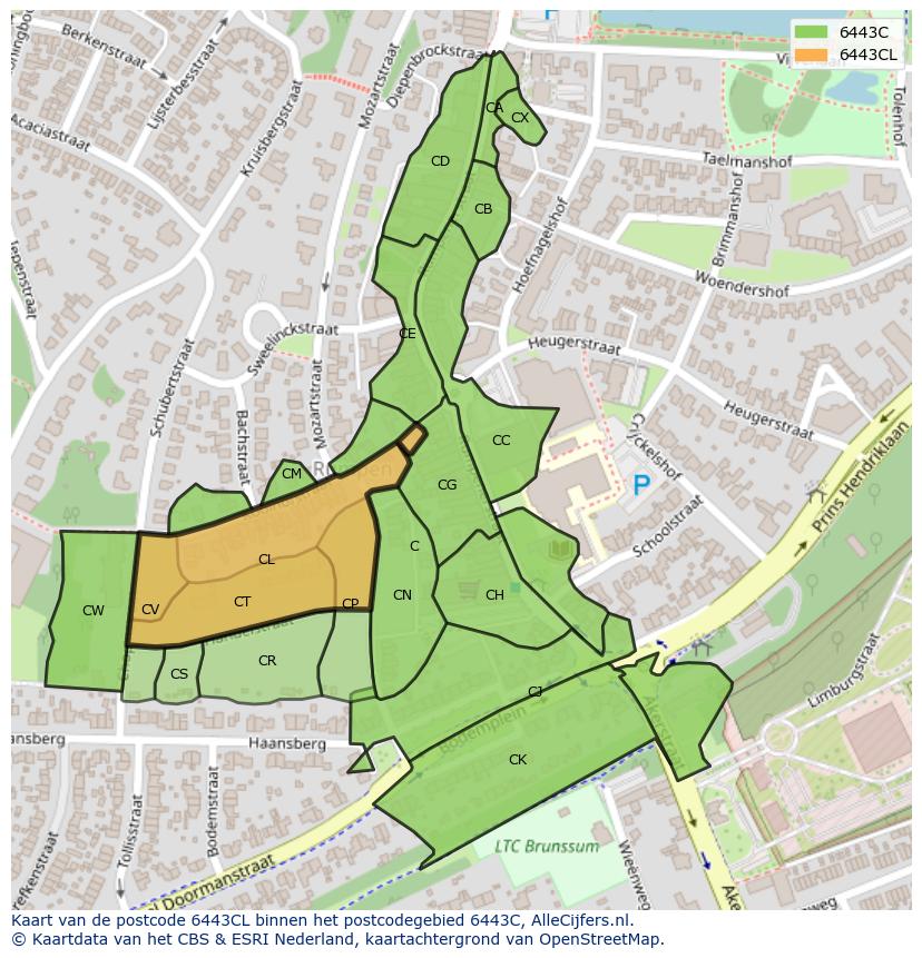 Afbeelding van het postcodegebied 6443 CL op de kaart.