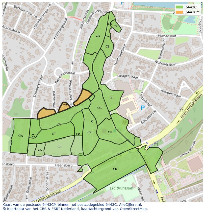 Afbeelding van het postcodegebied 6443 CM op de kaart.