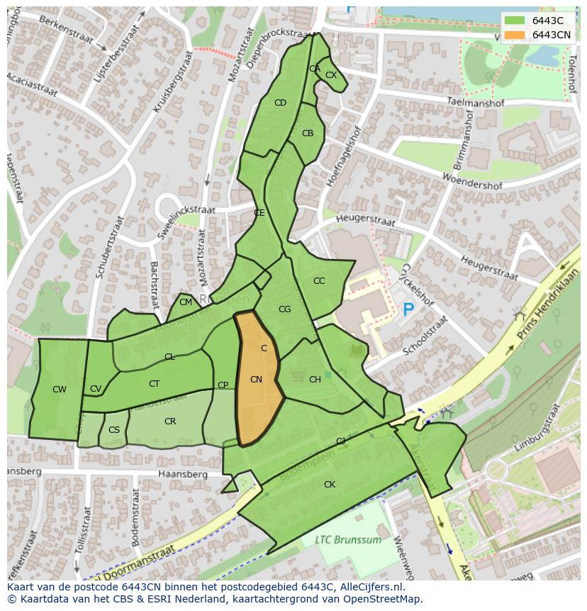 Afbeelding van het postcodegebied 6443 CN op de kaart.