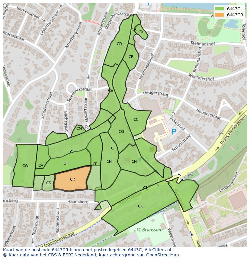 Afbeelding van het postcodegebied 6443 CR op de kaart.