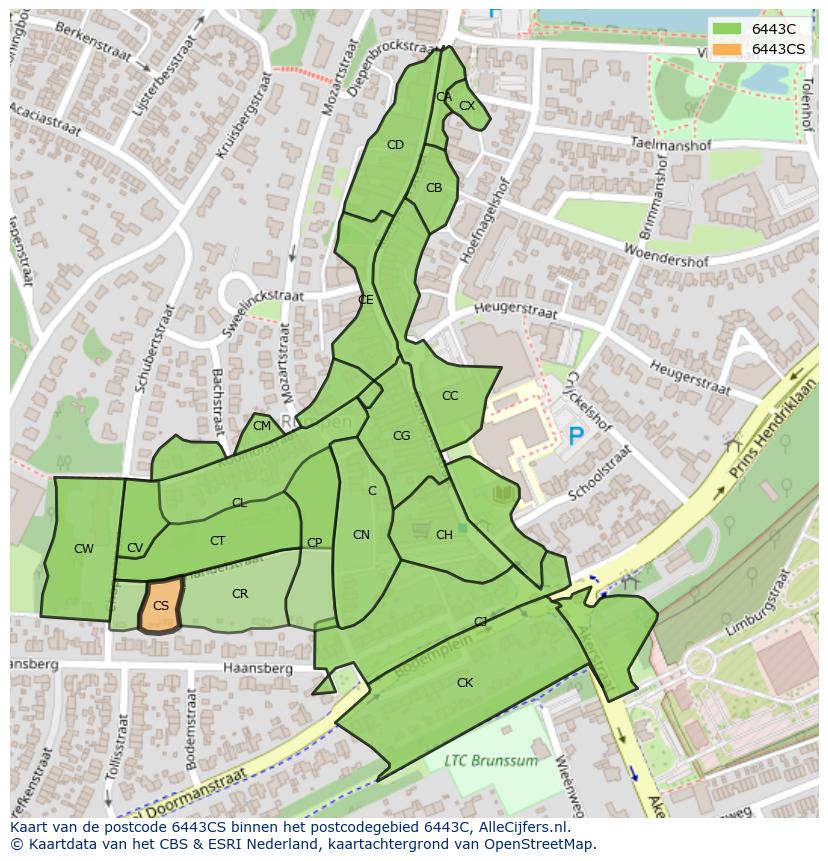 Afbeelding van het postcodegebied 6443 CS op de kaart.