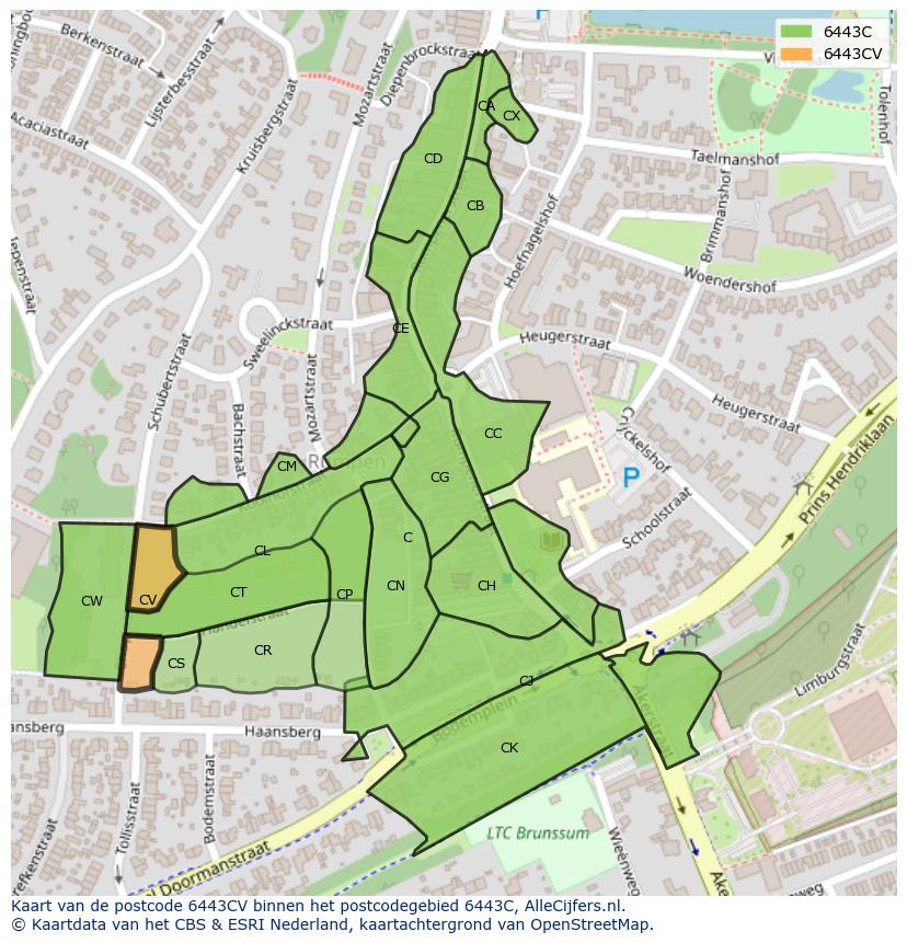 Afbeelding van het postcodegebied 6443 CV op de kaart.