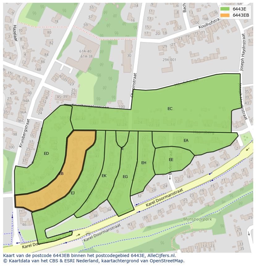Afbeelding van het postcodegebied 6443 EB op de kaart.