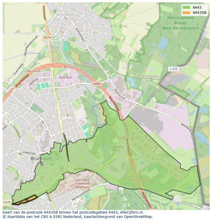 Afbeelding van het postcodegebied 6443 SB op de kaart.