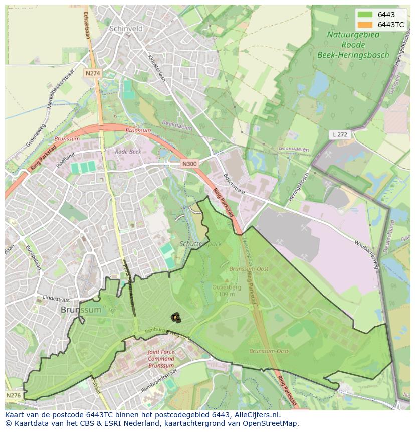 Afbeelding van het postcodegebied 6443 TC op de kaart.