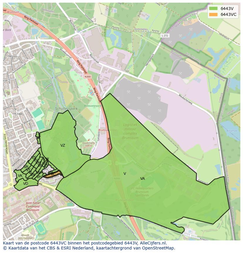 Afbeelding van het postcodegebied 6443 VC op de kaart.