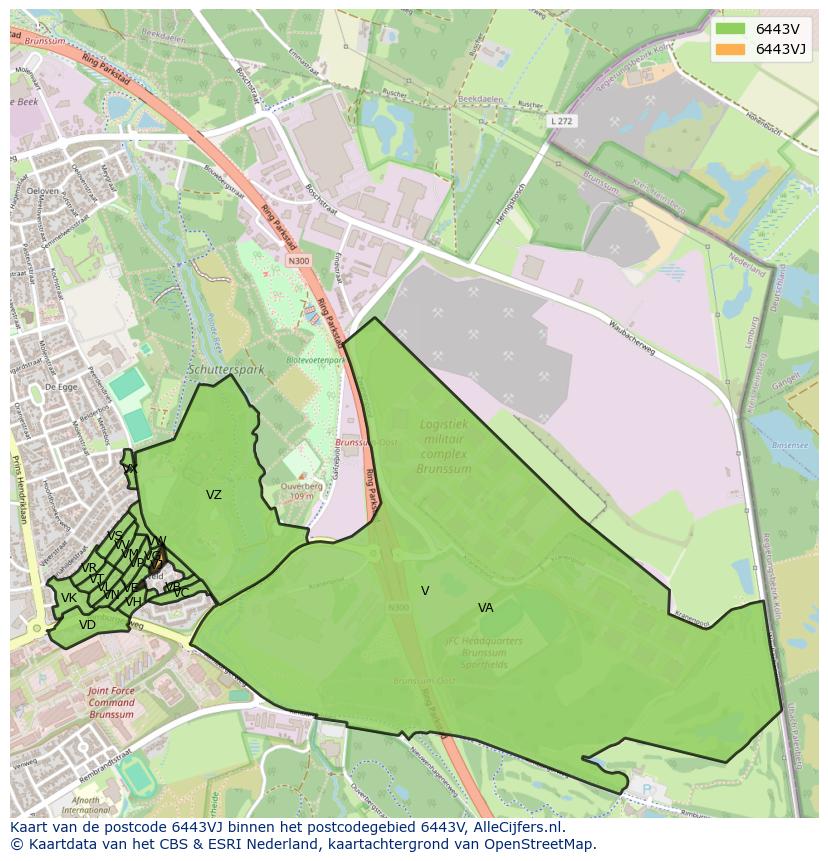 Afbeelding van het postcodegebied 6443 VJ op de kaart.