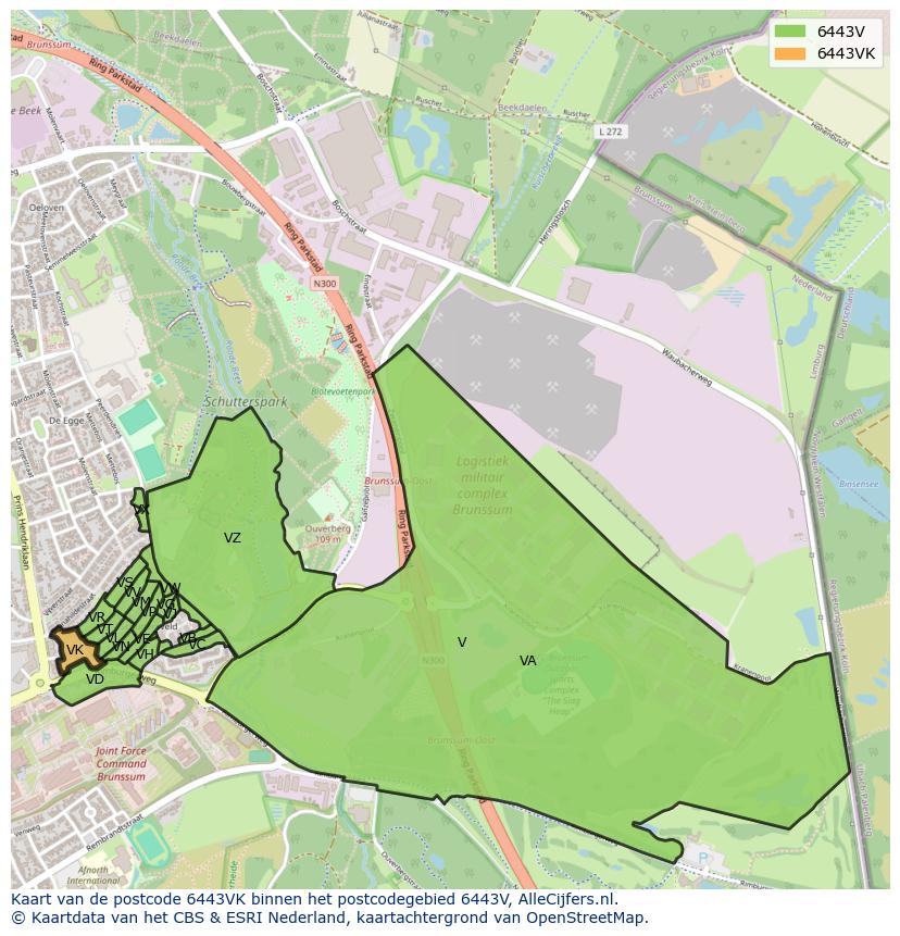 Afbeelding van het postcodegebied 6443 VK op de kaart.
