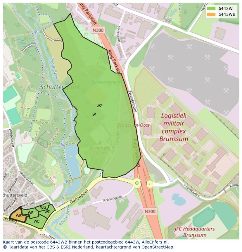 Afbeelding van het postcodegebied 6443 WB op de kaart.