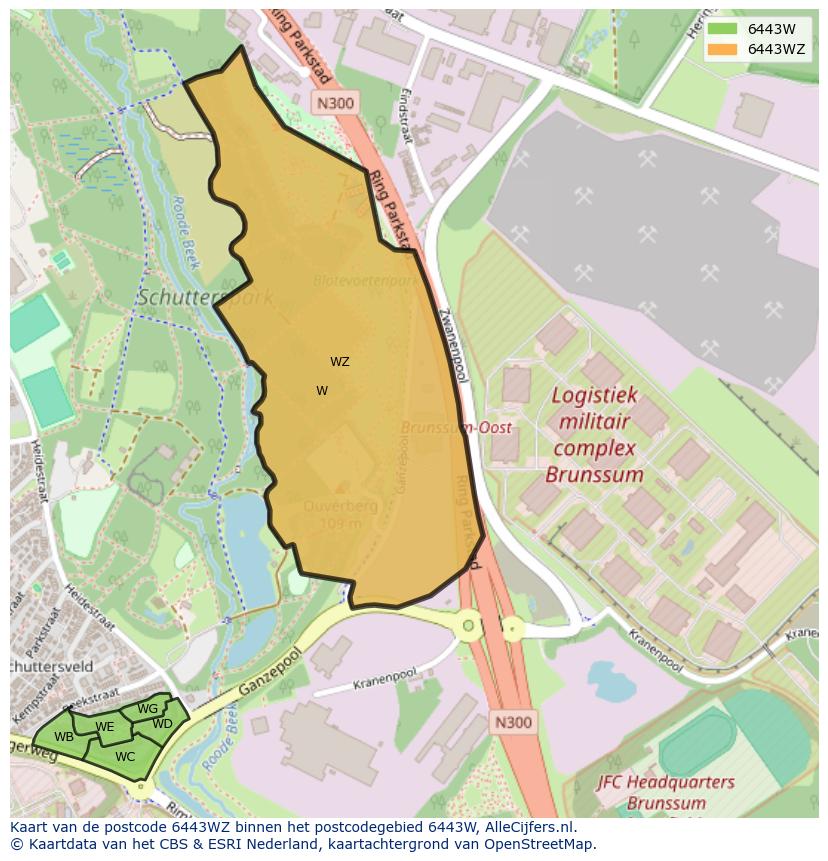 Afbeelding van het postcodegebied 6443 WZ op de kaart.