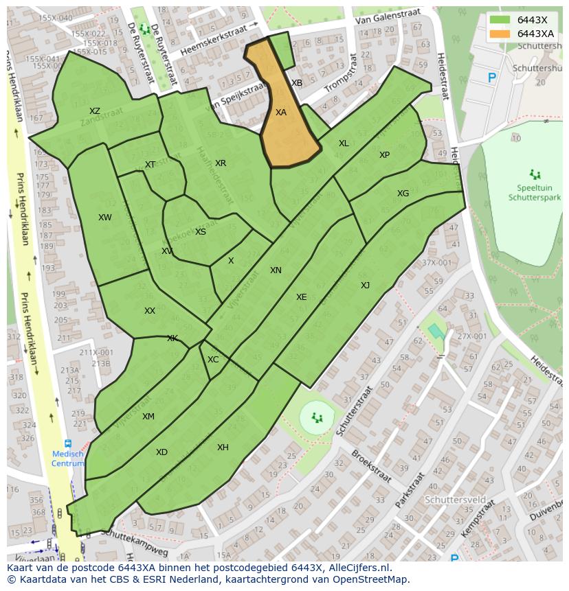 Afbeelding van het postcodegebied 6443 XA op de kaart.