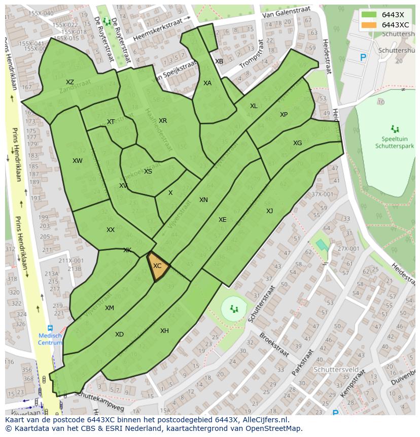Afbeelding van het postcodegebied 6443 XC op de kaart.