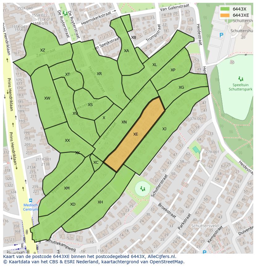 Afbeelding van het postcodegebied 6443 XE op de kaart.
