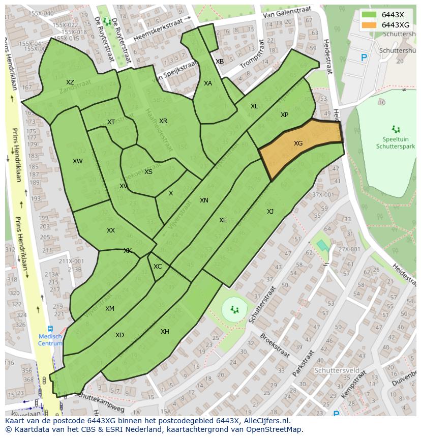 Afbeelding van het postcodegebied 6443 XG op de kaart.