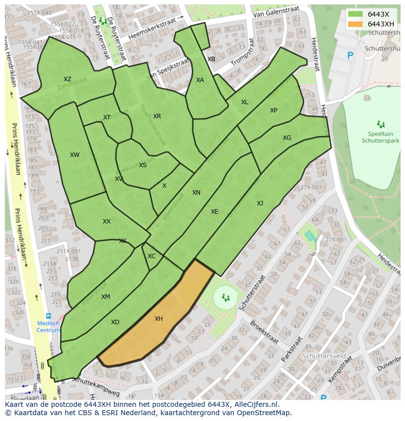 Afbeelding van het postcodegebied 6443 XH op de kaart.