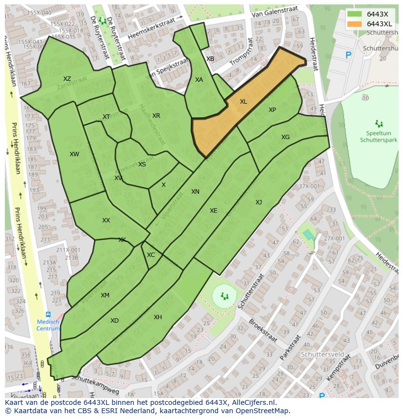 Afbeelding van het postcodegebied 6443 XL op de kaart.