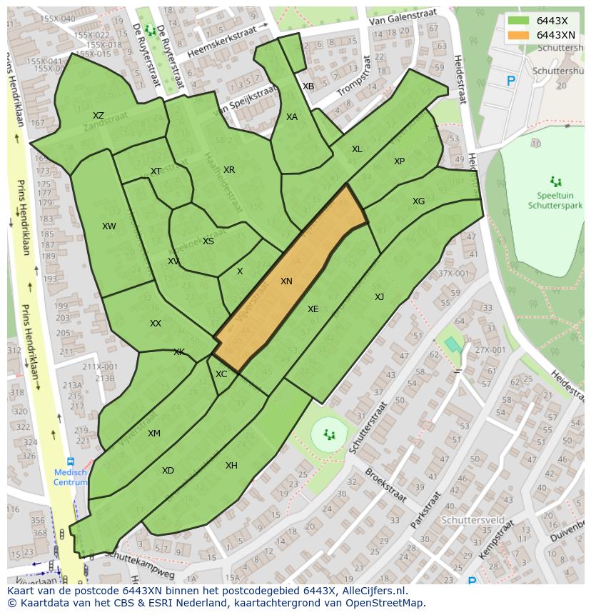 Afbeelding van het postcodegebied 6443 XN op de kaart.