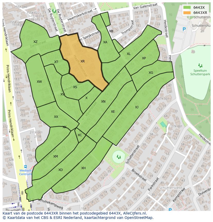 Afbeelding van het postcodegebied 6443 XR op de kaart.