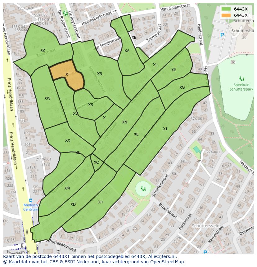 Afbeelding van het postcodegebied 6443 XT op de kaart.