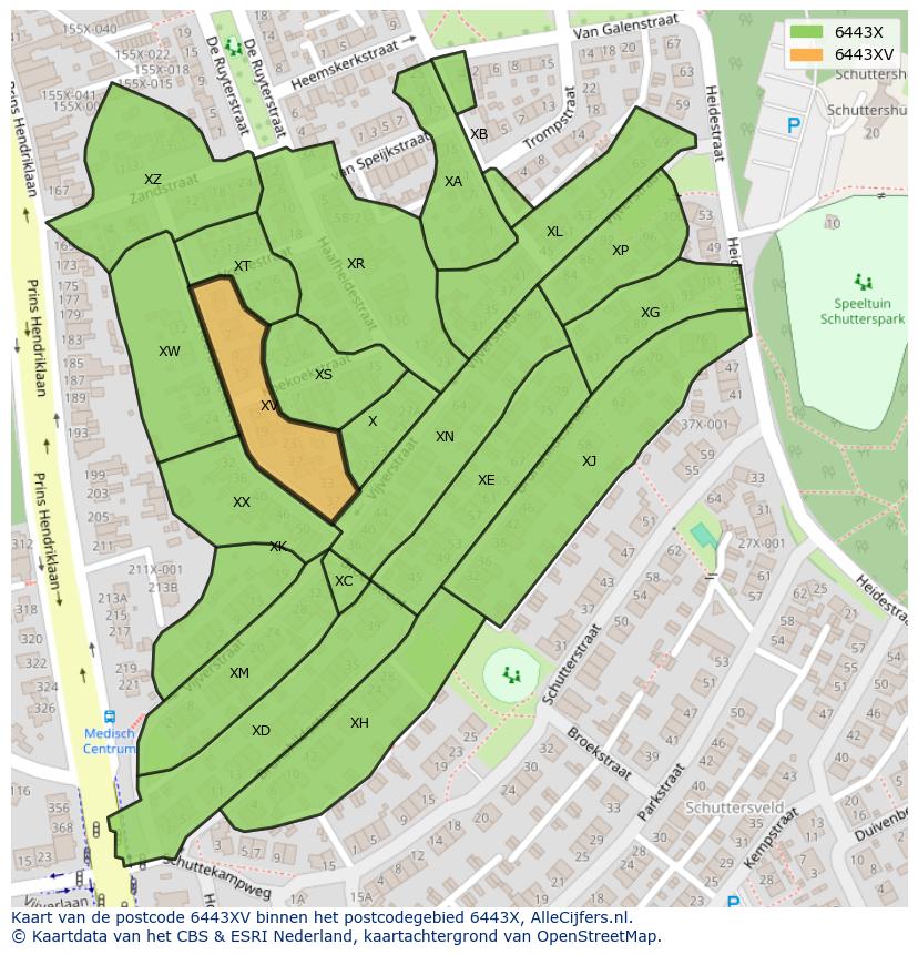 Afbeelding van het postcodegebied 6443 XV op de kaart.