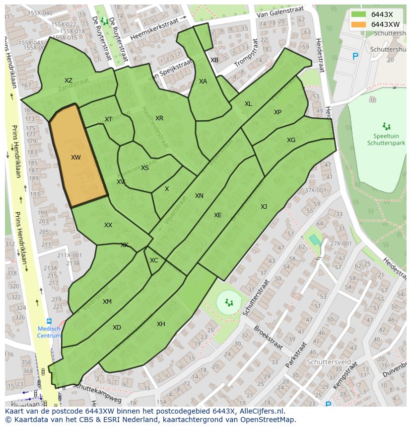 Afbeelding van het postcodegebied 6443 XW op de kaart.