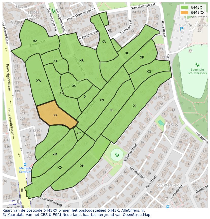 Afbeelding van het postcodegebied 6443 XX op de kaart.
