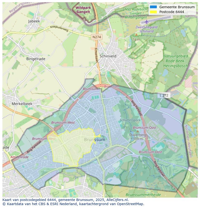 Afbeelding van het postcodegebied 6444 op de kaart.