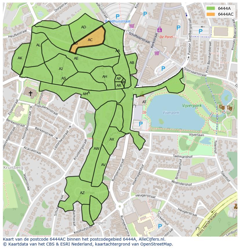 Afbeelding van het postcodegebied 6444 AC op de kaart.