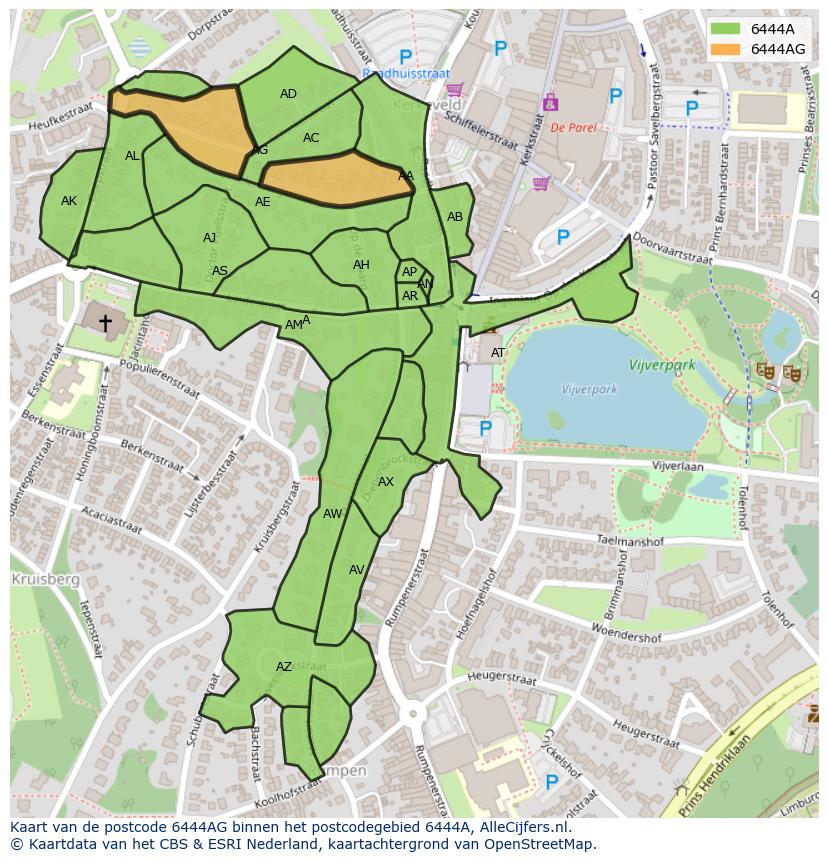 Afbeelding van het postcodegebied 6444 AG op de kaart.