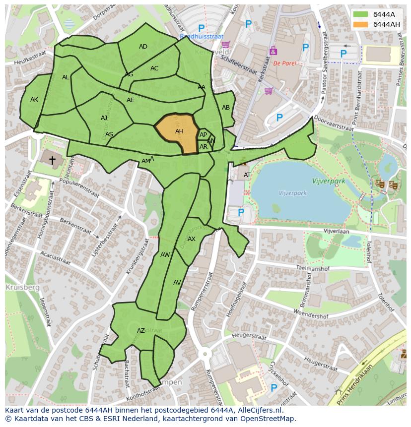 Afbeelding van het postcodegebied 6444 AH op de kaart.