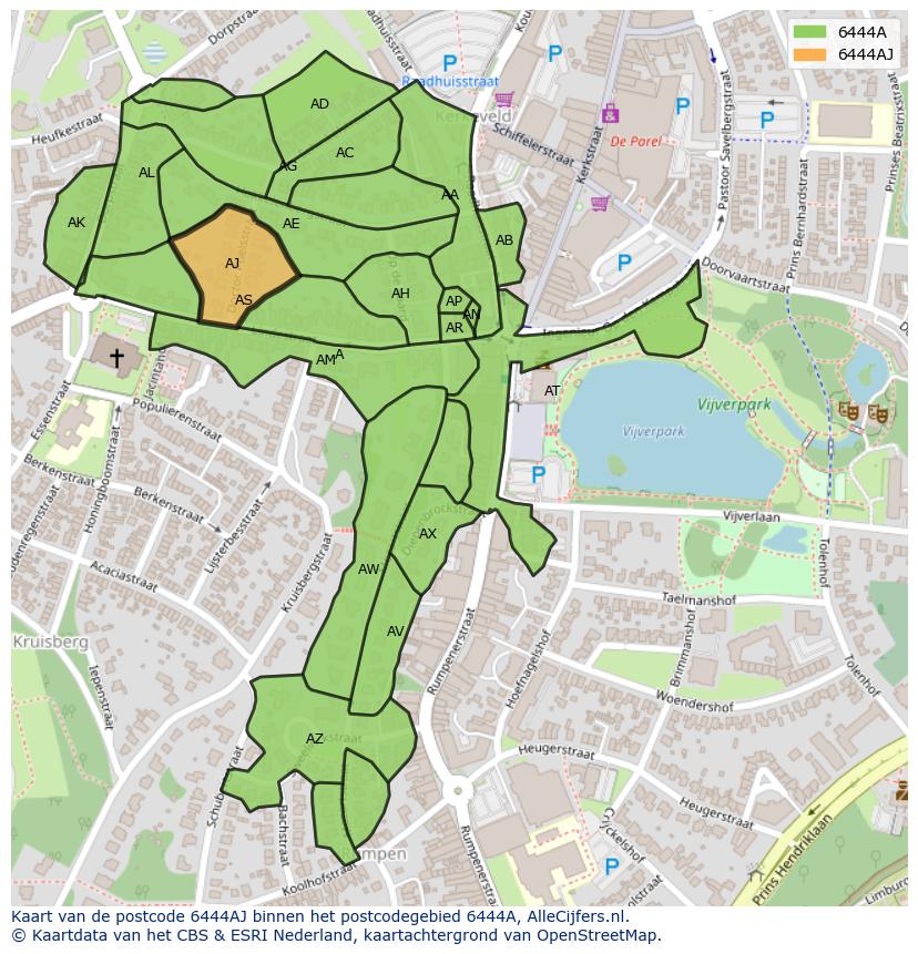 Afbeelding van het postcodegebied 6444 AJ op de kaart.
