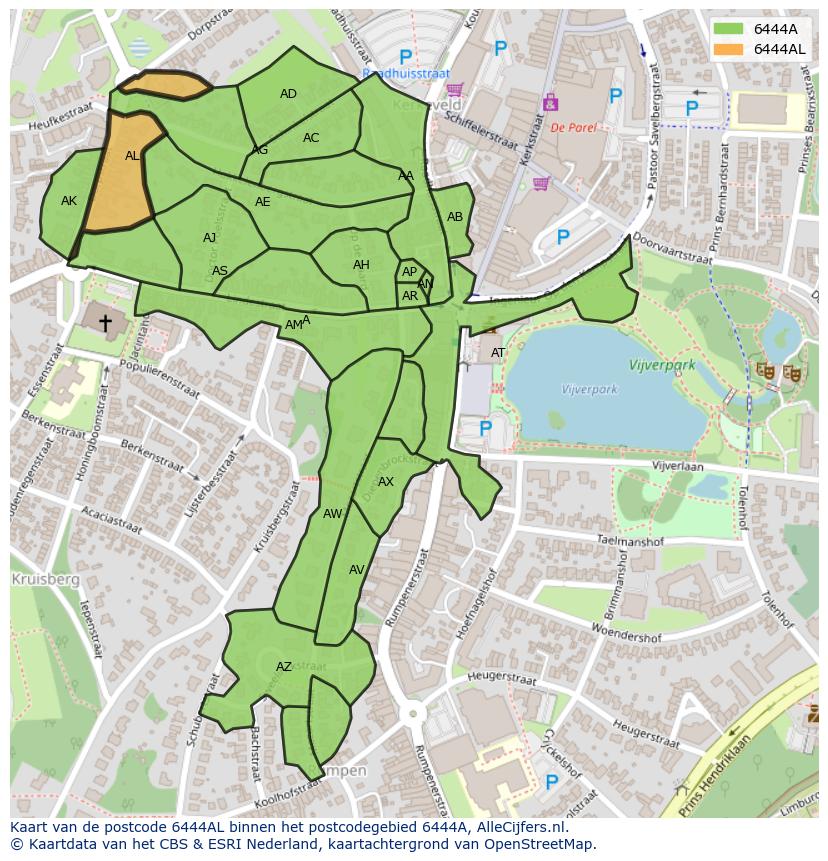 Afbeelding van het postcodegebied 6444 AL op de kaart.