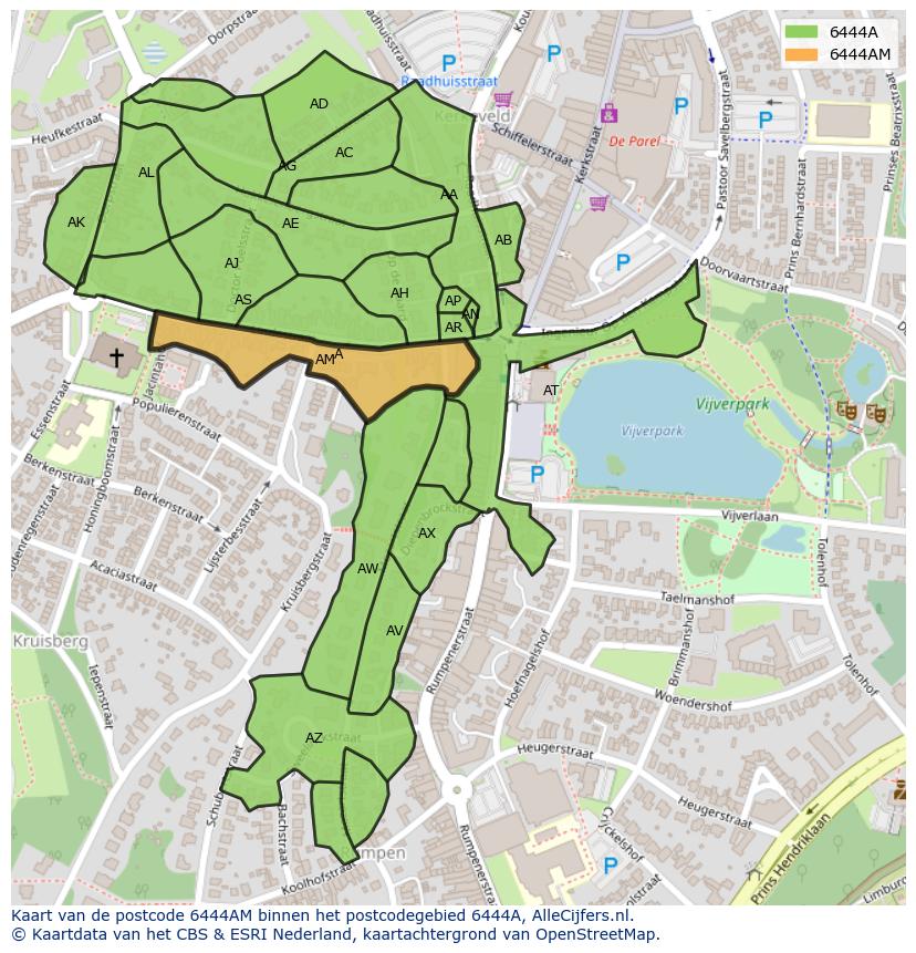 Afbeelding van het postcodegebied 6444 AM op de kaart.