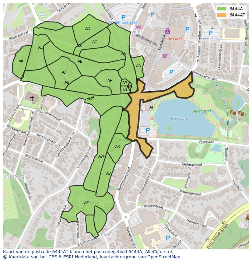 Afbeelding van het postcodegebied 6444 AT op de kaart.