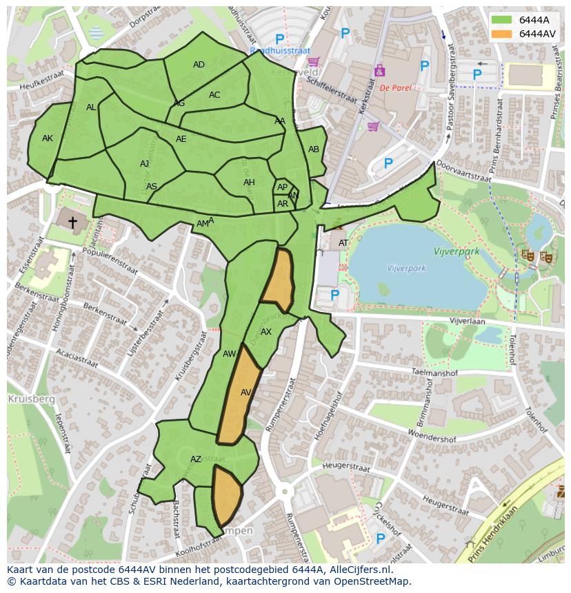 Afbeelding van het postcodegebied 6444 AV op de kaart.
