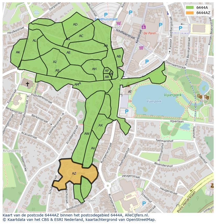 Afbeelding van het postcodegebied 6444 AZ op de kaart.