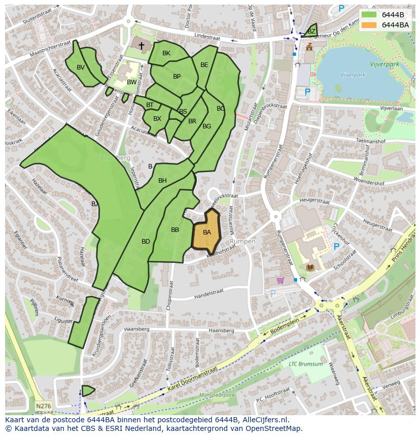 Afbeelding van het postcodegebied 6444 BA op de kaart.