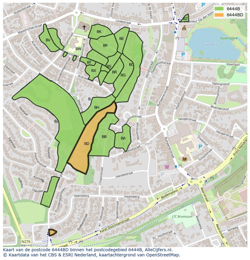 Afbeelding van het postcodegebied 6444 BD op de kaart.